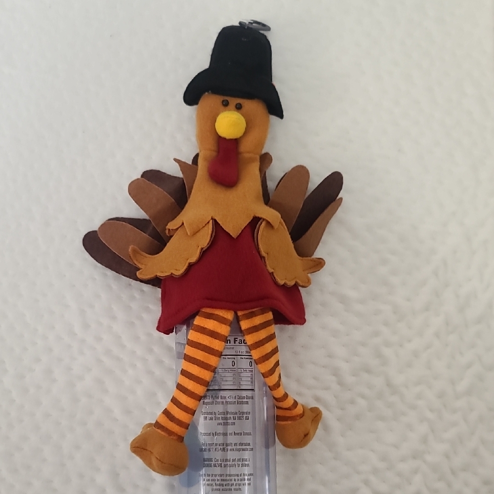 Wine Bottle Topper - Festive Turkey Plush with Striped Legs